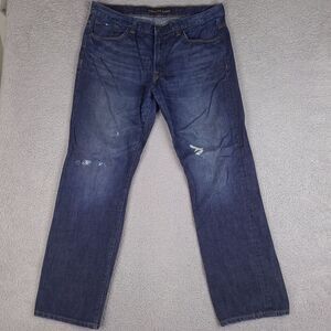Express Jeans Mens 39x33.5 Blue Blake Loose Fit Boot Cut Denim Distressed‎